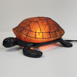 Orange and Black Turtle Decor Lamp with Geometric Accents